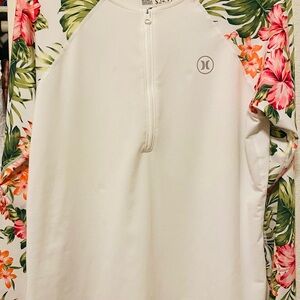 Hurley White Half-Zip Rash Guard with Subtle Logo